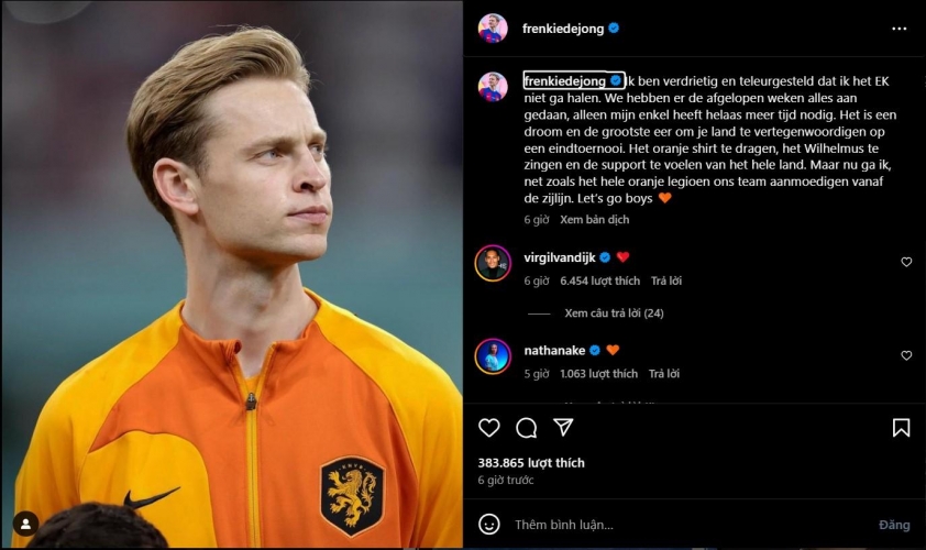  De Jong lên tiếng ra sao sau khi bị loại khỏi Euro 2024?